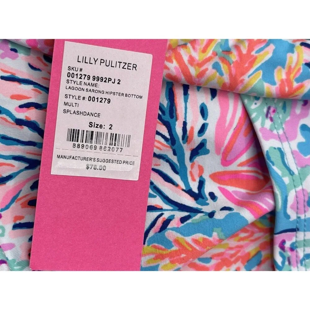 Lilly Pulitzer SPLASH DANCE LAGOON SARONG HIPSTER Swimsuit Bikini Bottom Size 2‎